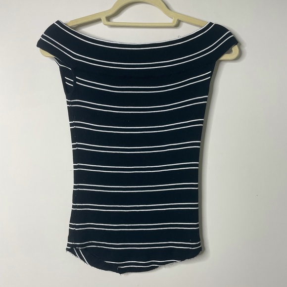 Free People Black/White Striped Off The Shoulder Top Small - Picture 2 of 5
